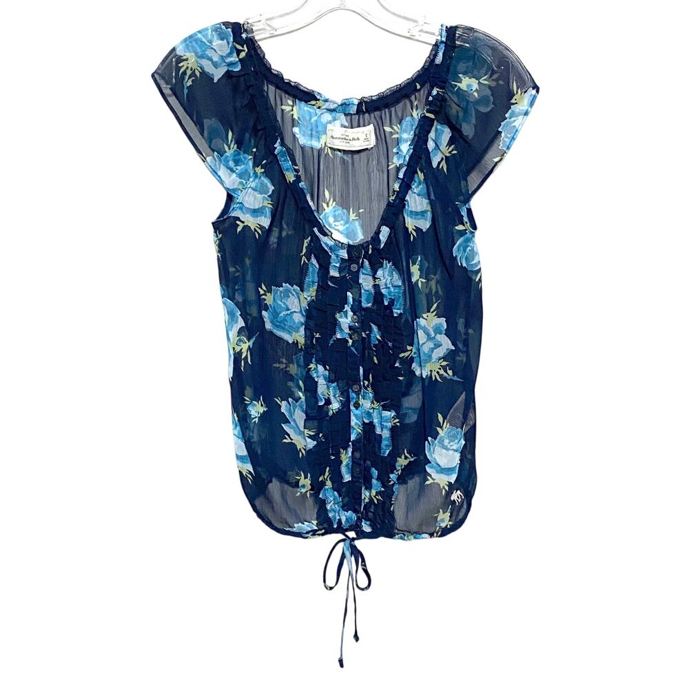 Abercrombie Floral Sheer Blouse S Ruffles Y2K Peasant Boho Chic Coquette Whimsy